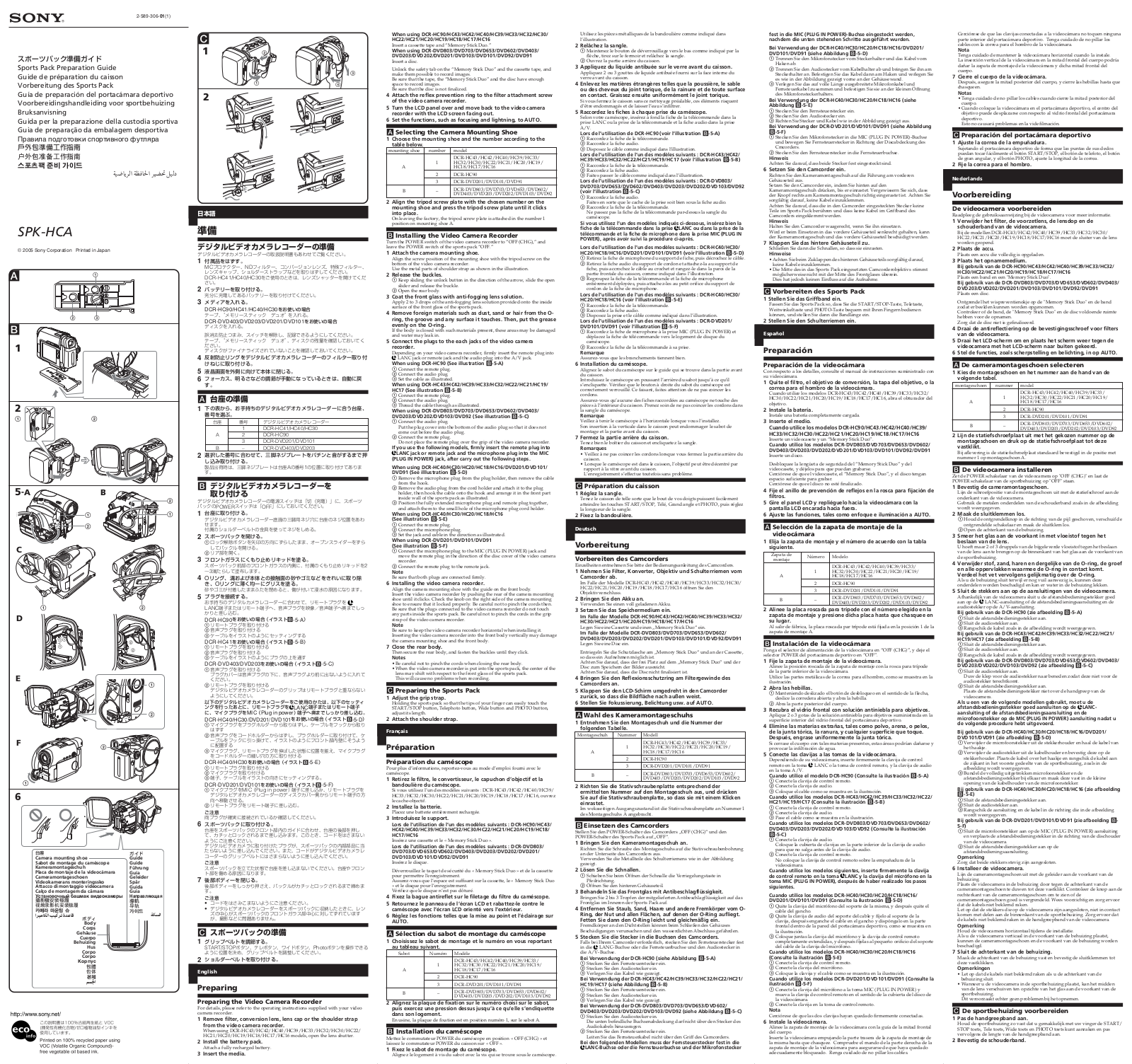 Sony SPK-HCA Operating instructions