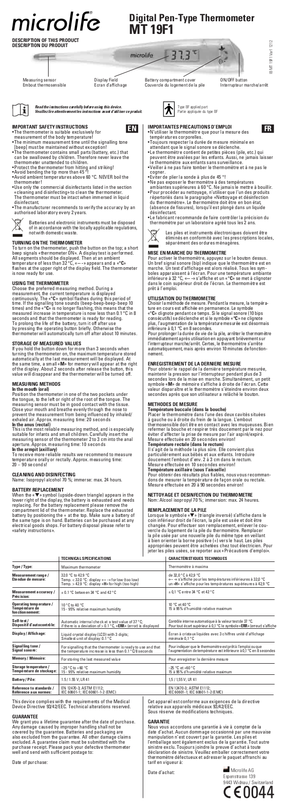 Microlife MT 19F1 Navigation Manual