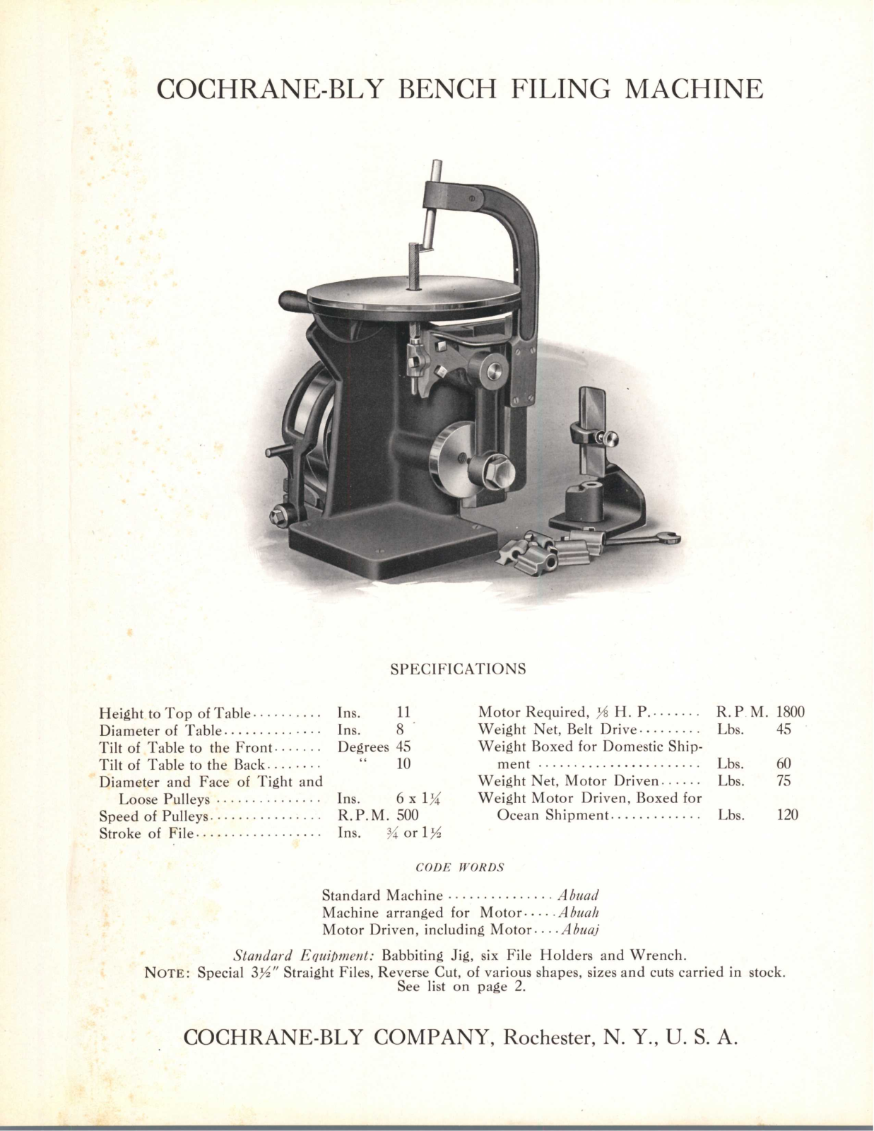 Cochrane-Bly Bench Filing Machine Other - ManualMachine.com