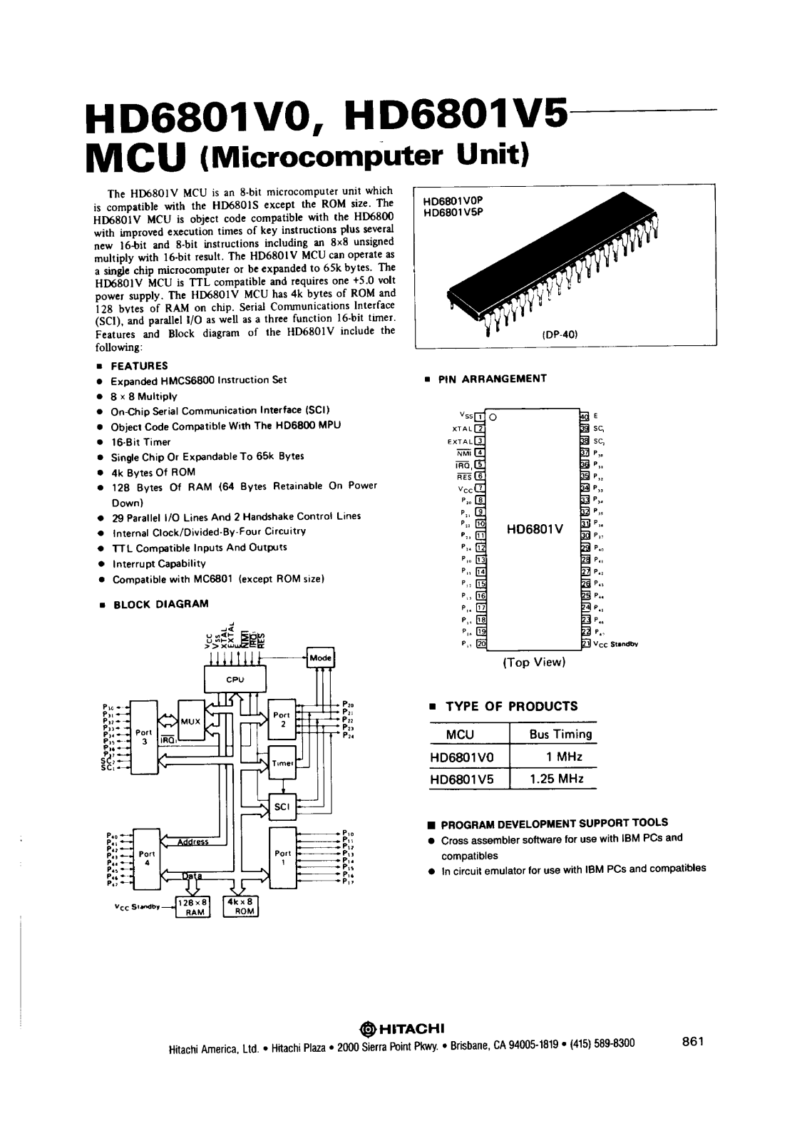 HIT HD6801V5P, HD6801V0P Datasheet