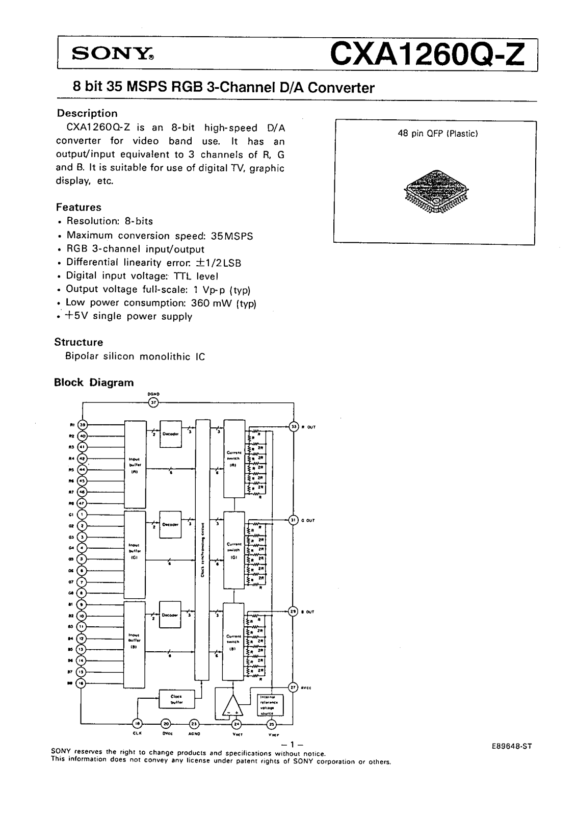 Sony CXA1260Q-Z Datasheet