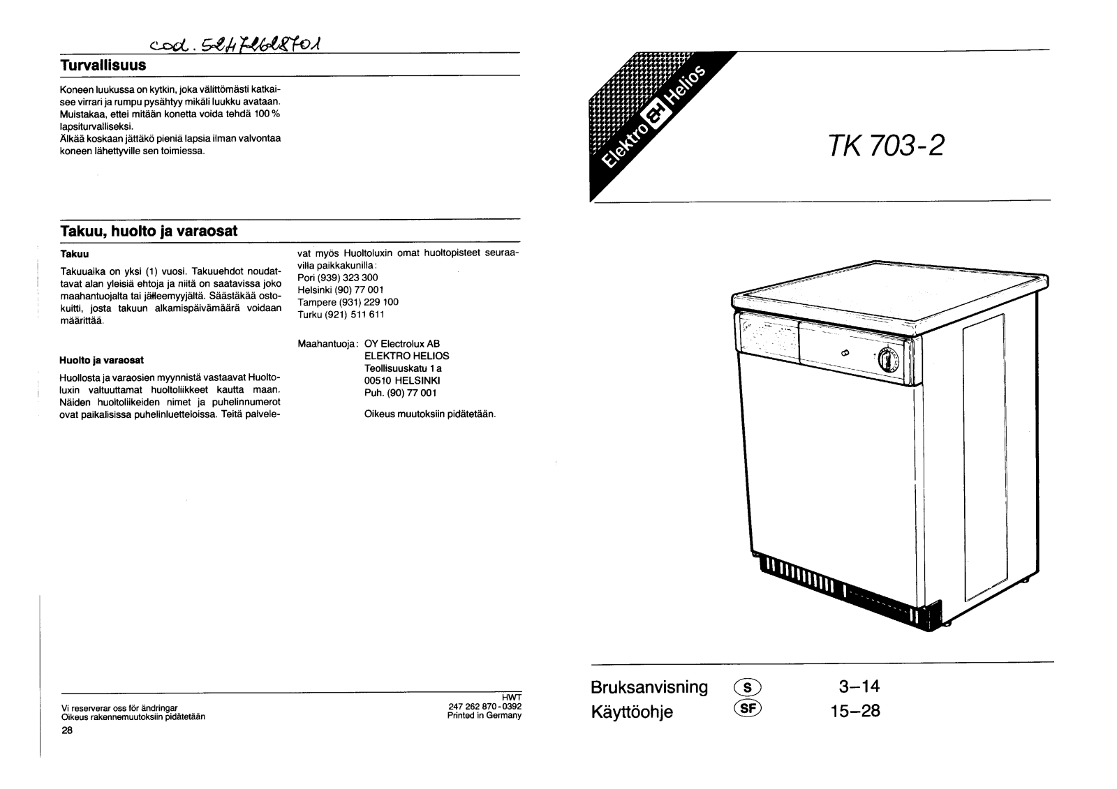 Elektro helios TK703-2 User Manual