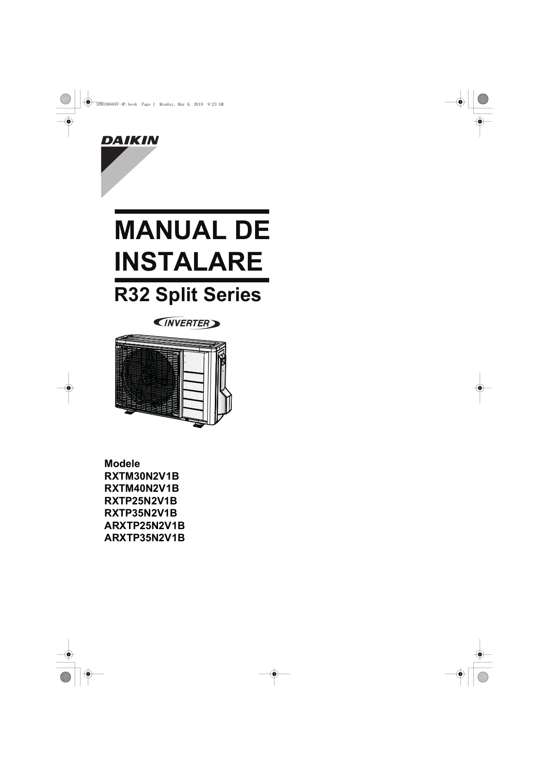 Daikin RXTM30N2V1B, RXTM40N2V1B, RXTP25N2V1B, RXTP35N2V1B, ARXTP25N2V1B Installation manuals