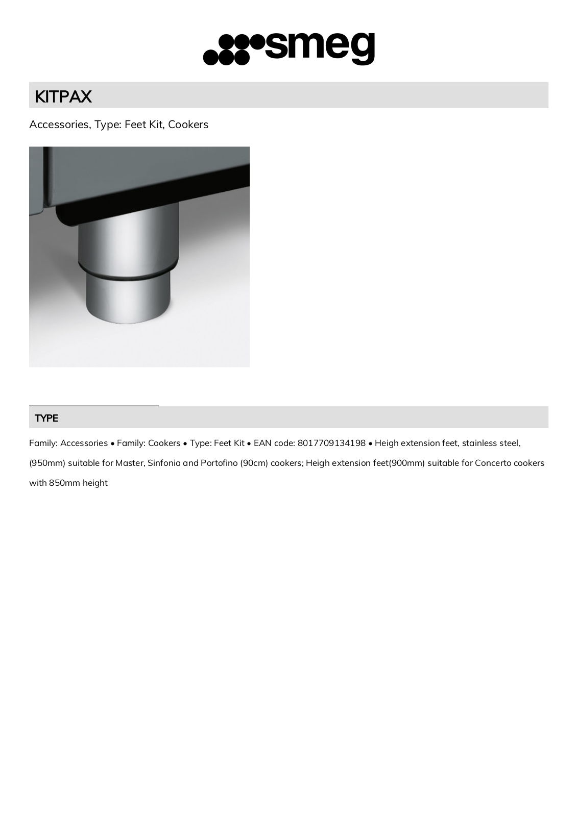 Smeg KITPAX Technical sheet