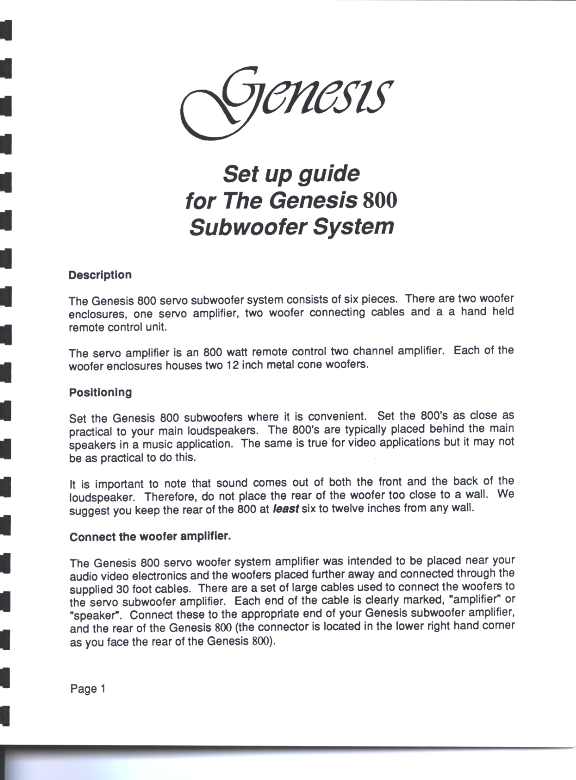 Genesis 800 Owners manual