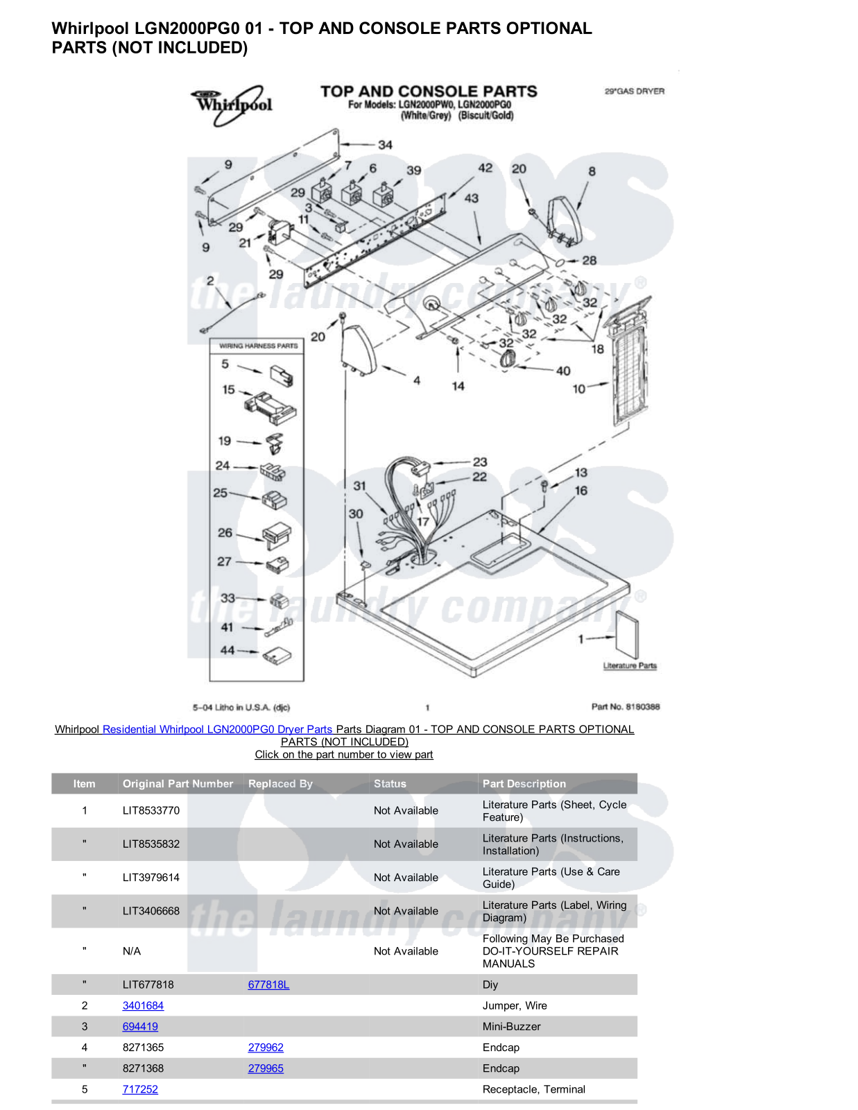 Whirlpool LGN2000PG0 Parts Diagram