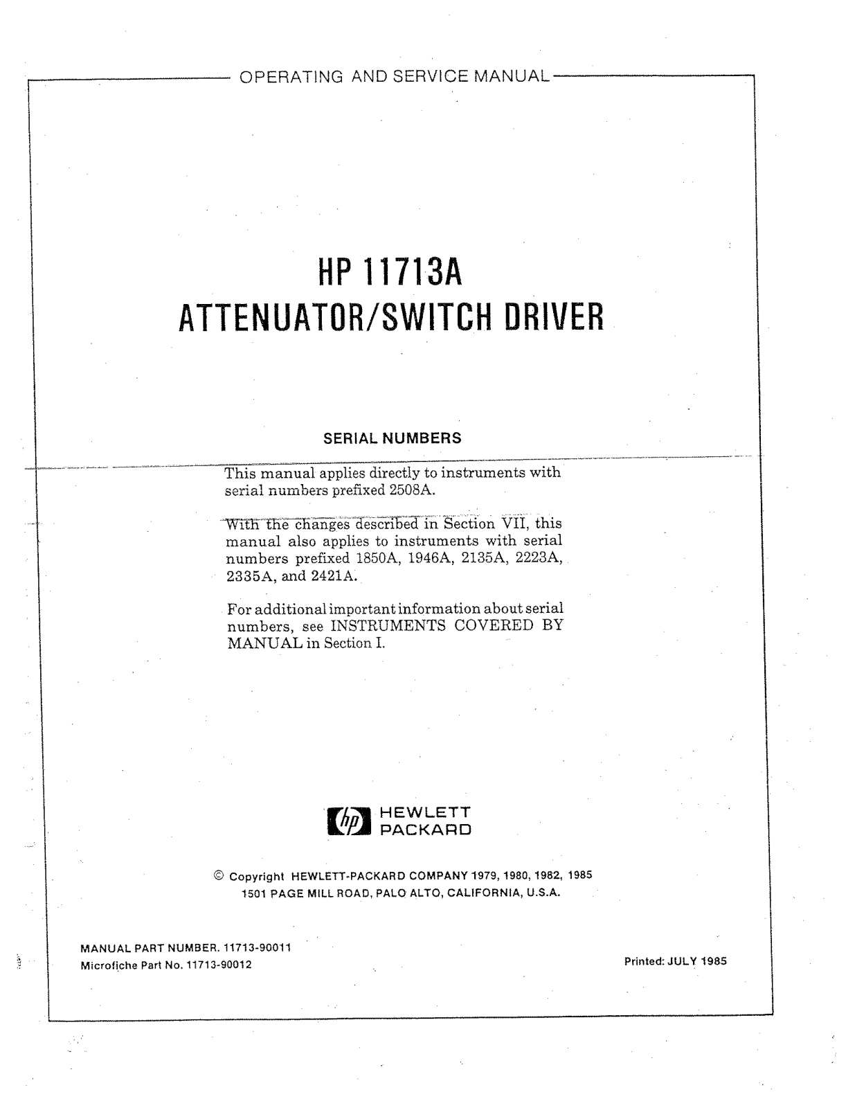 Hewlett-Packard 11713A User Manual