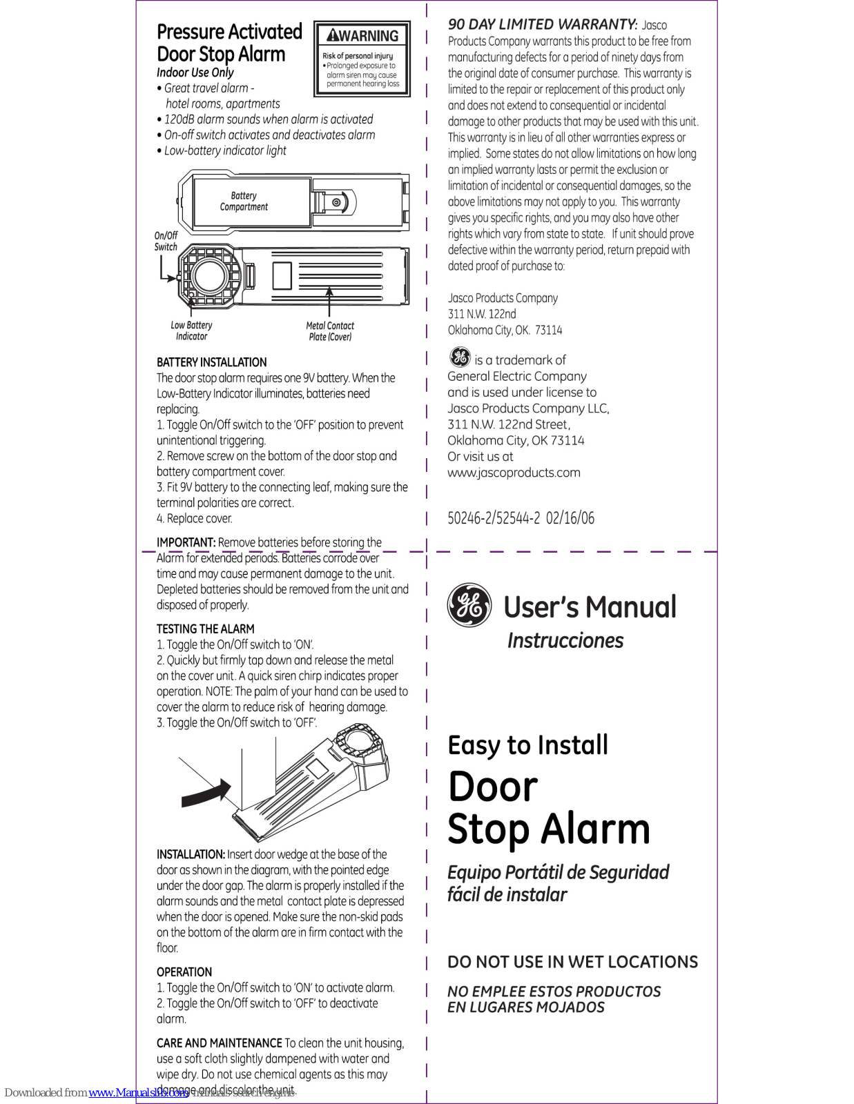 GE 50246 - Smart Home Door Stop Alarm, 50246 User Manual