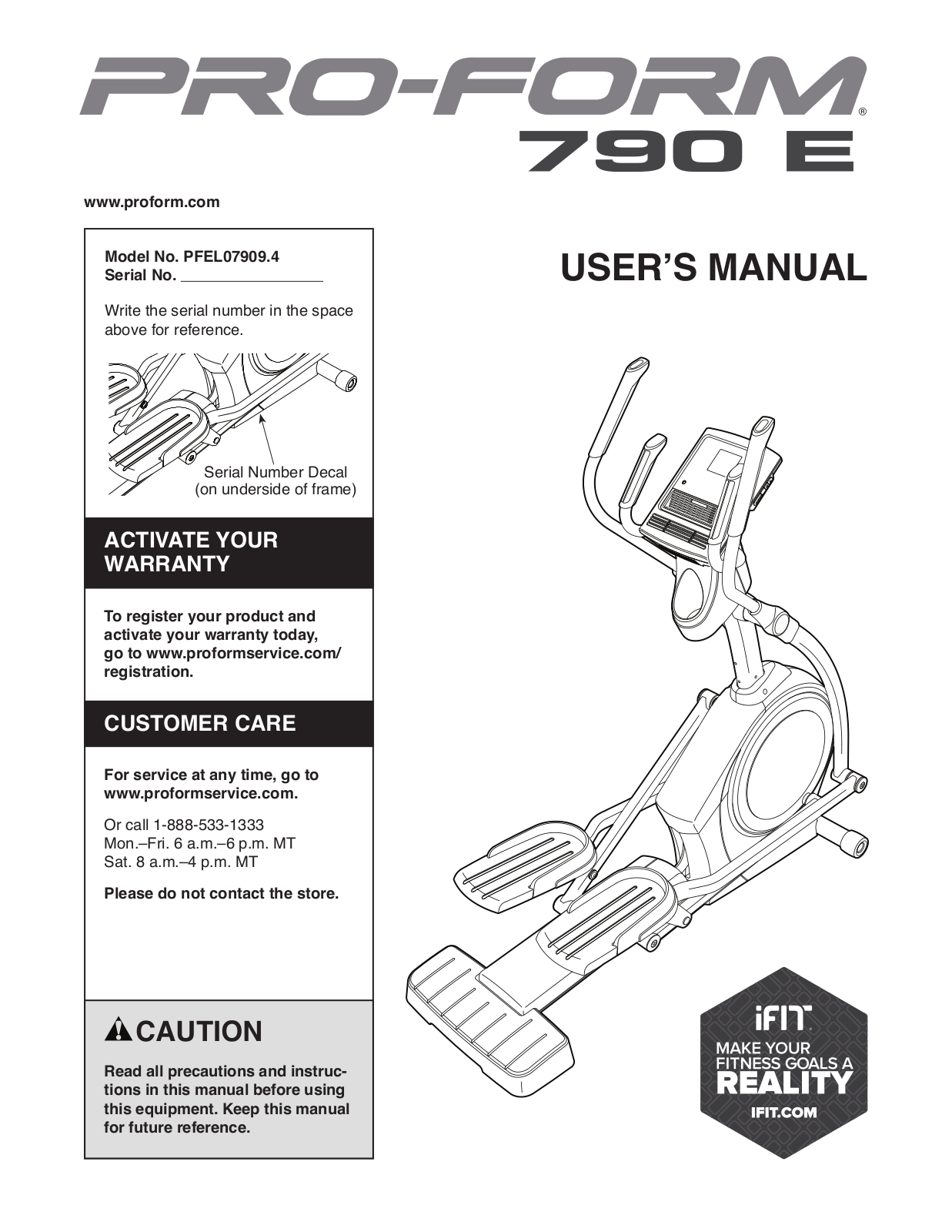 ProForm PFEL079094, 790 E Owner's Manual