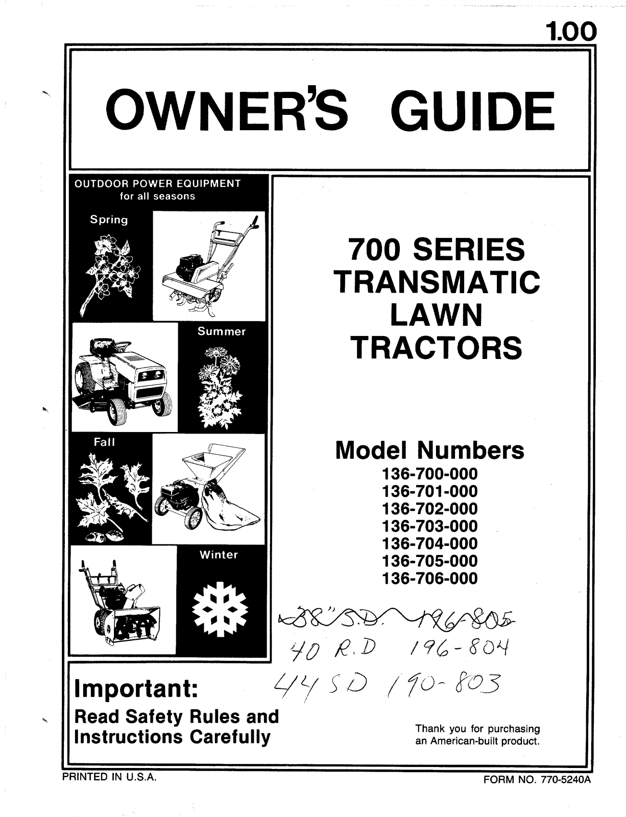 MTD 136-702-000, 136-703-000, 136-701-000, 136-700-000, 136-704-000 User Manual