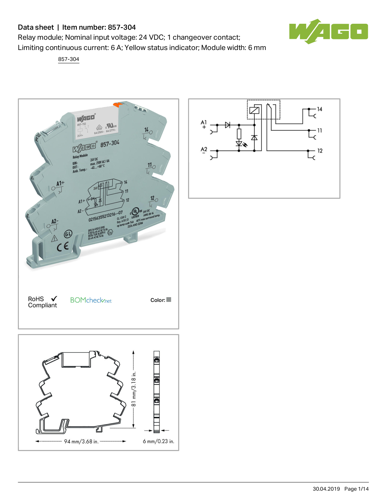 Wago 857-304 Data Sheet