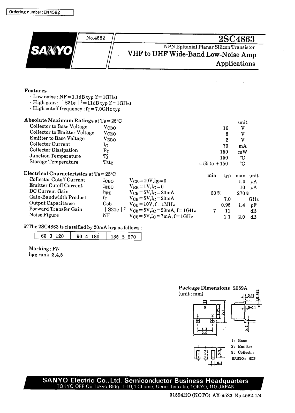 SANYO 2SC4863 Datasheet