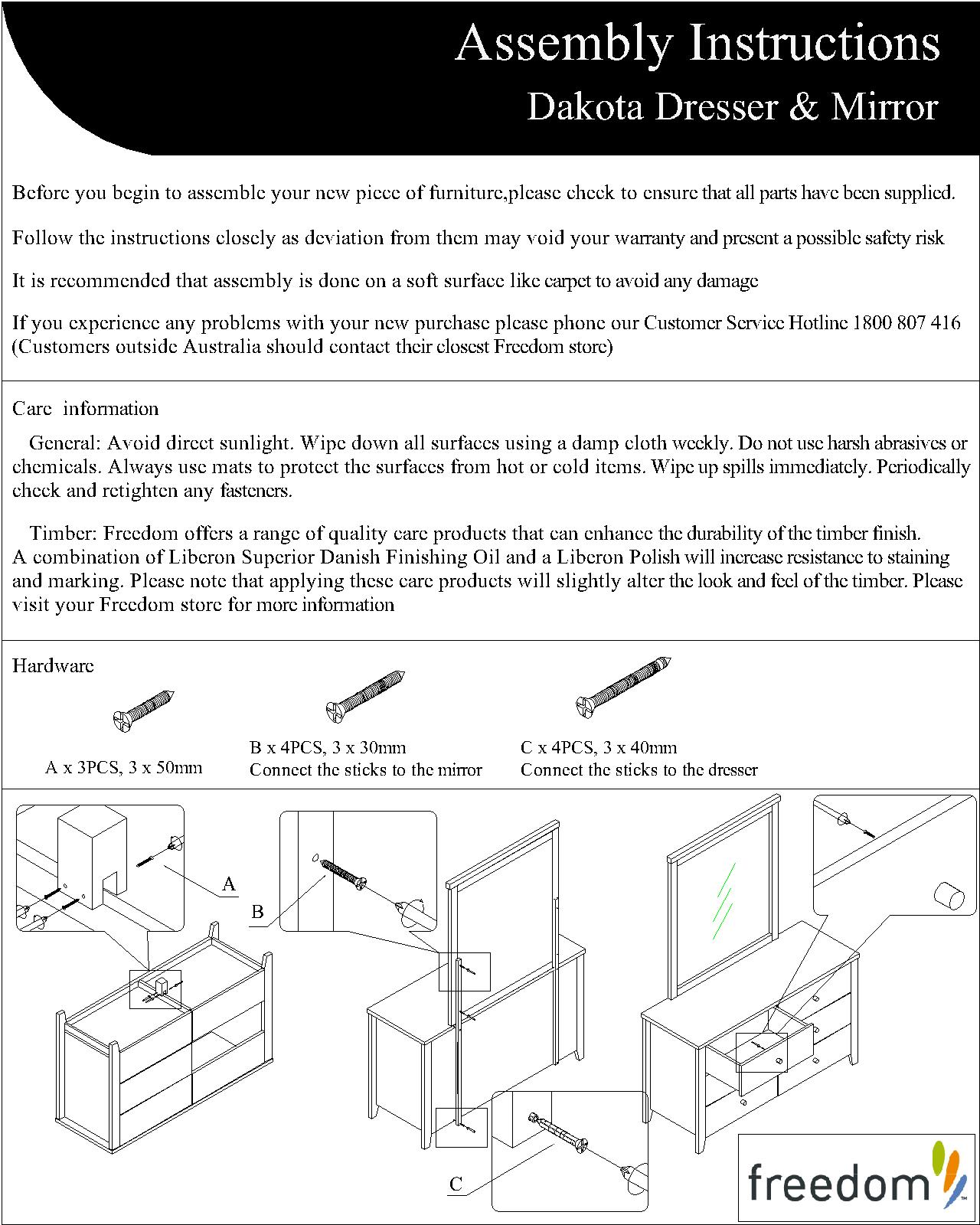 Freedom Dakota Dresser Mirror Assembly Instruction