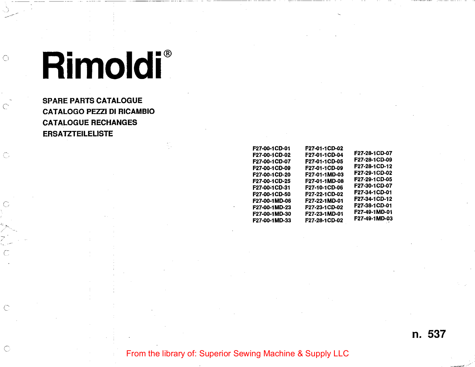 Rimoldi F27 Series User Manual