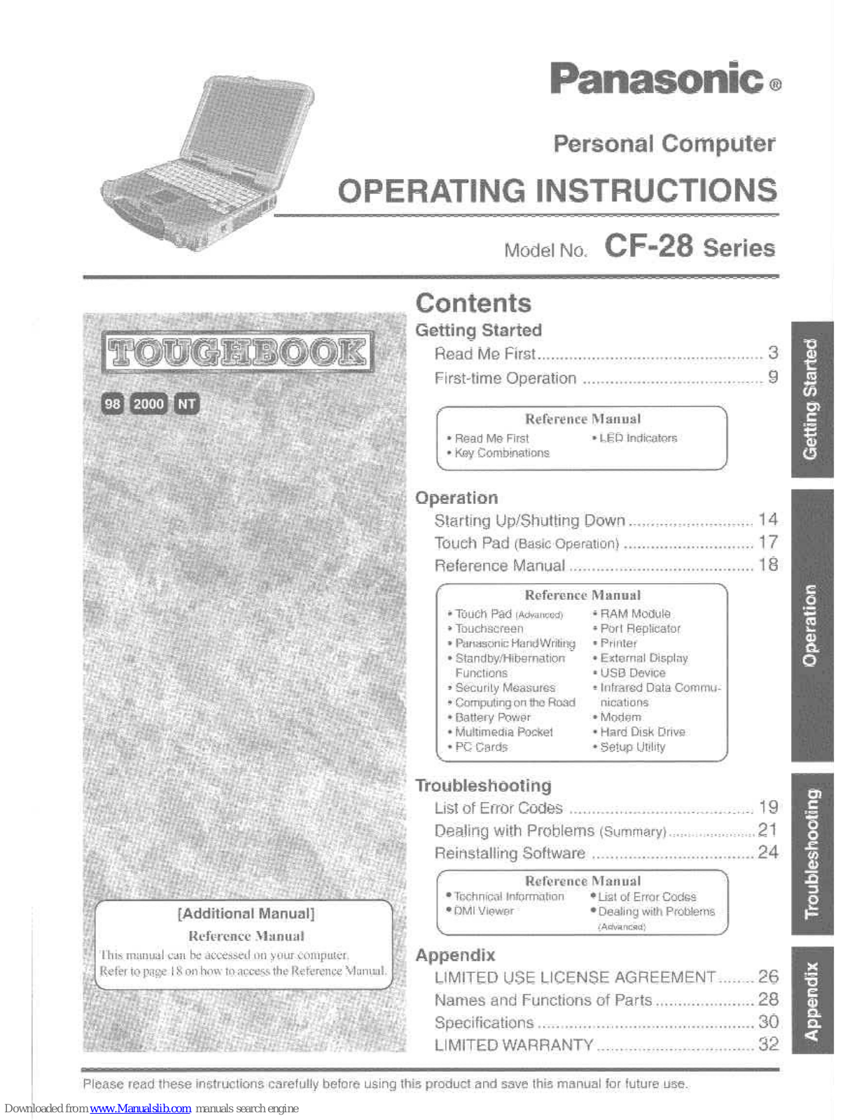 Panasonic Toughbook CF-28PCJAZPM, Toughbook CF-28PBJAZEM, Toughbook CF-28PBJAZPM, Toughbook CF-28PCJAZEM, CF28PCJAZQM - NOTEBOOK COMPUTER User Manual