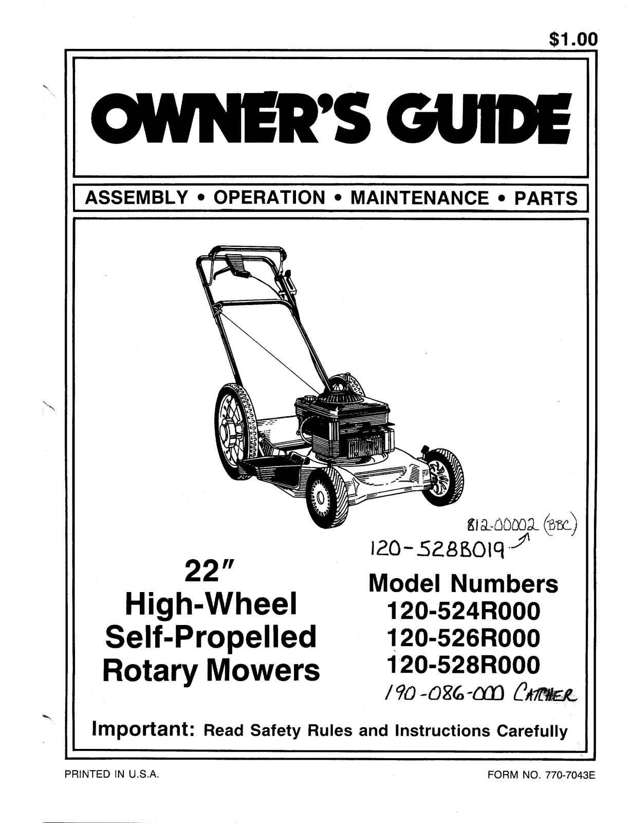 MTD 120-528R000, 120-526R000, 120-524R000 User Manual