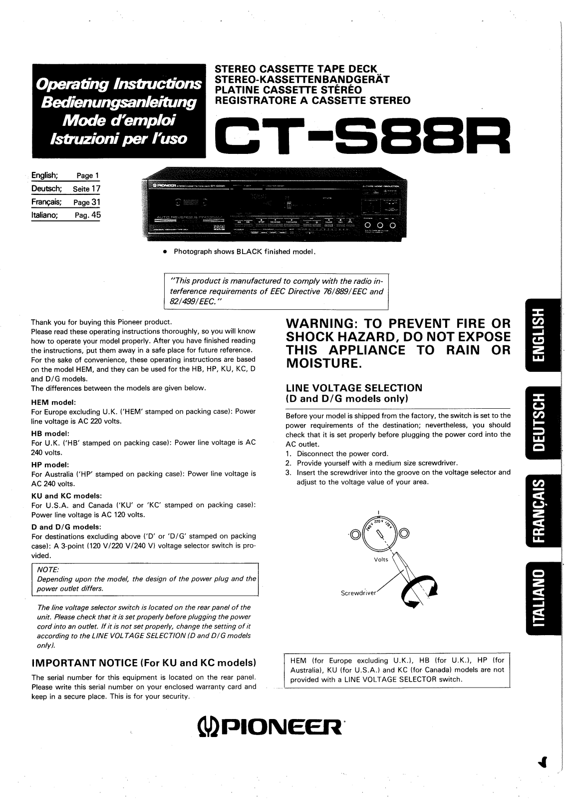 Pioneer CT-S88R User Manual