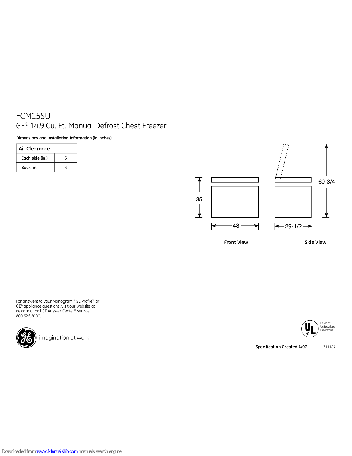 GE FCM15SU, FCM15SUWW Dimensions And Installation Information