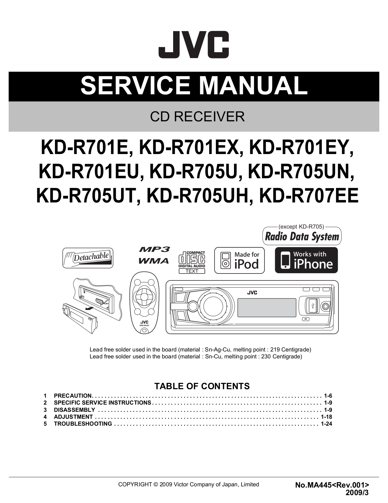 Jvc KD-R707-EE, KD-R705-EU, KD-R701-E Service Manual