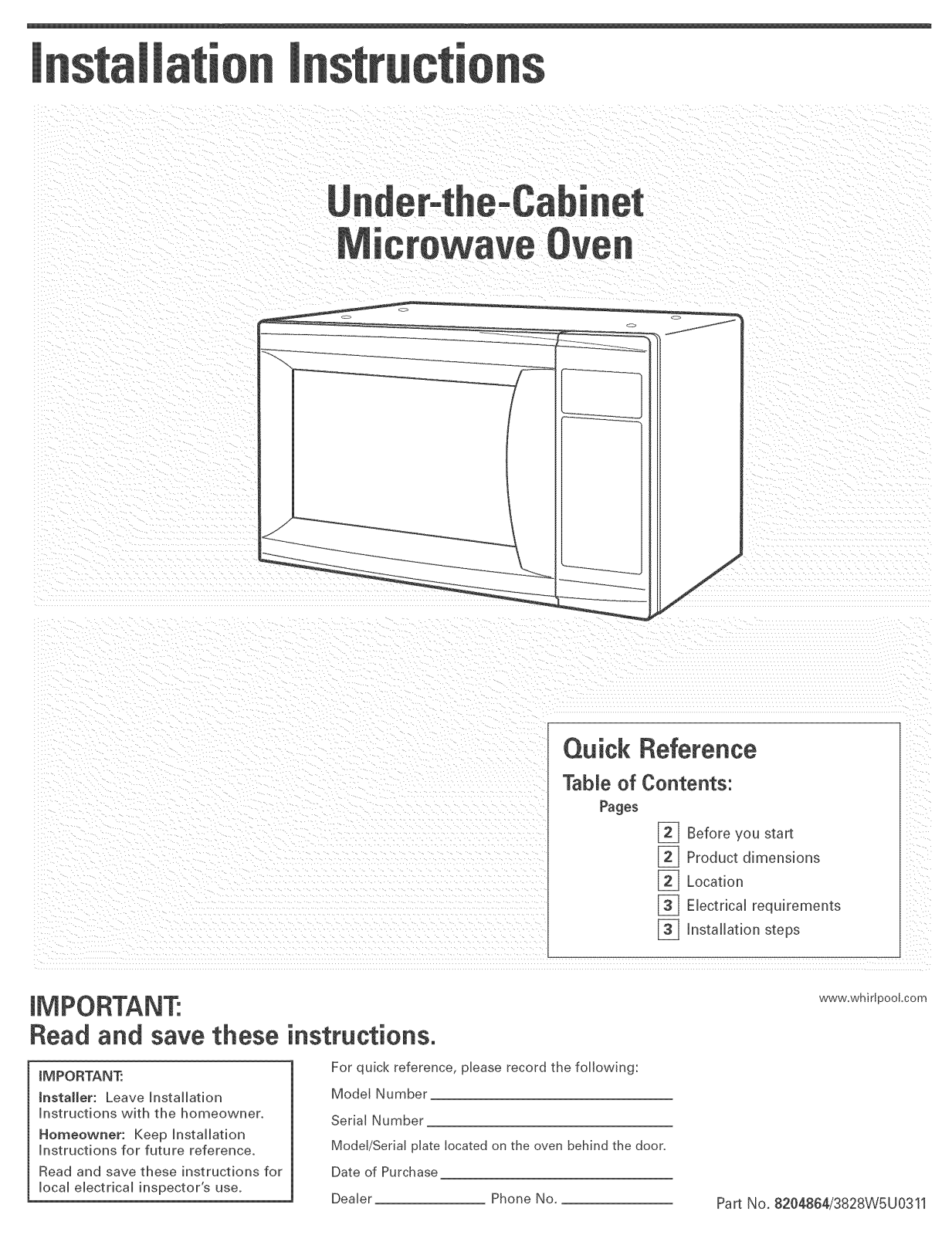 Whirlpool MT4078SPQ4, MT4078SPQ3, MT4078SPQ2, MT4078SPQ0, MT4078SPB4 Installation Guide - ManualMachine.com
