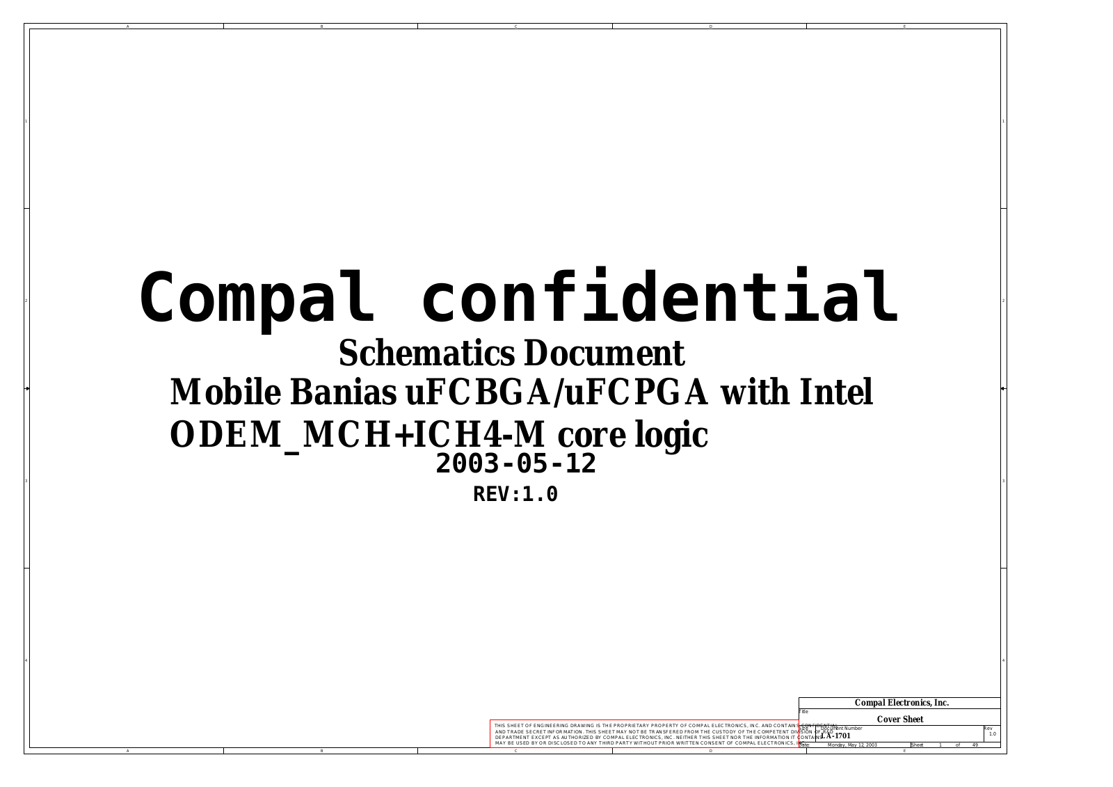 Compal LA-1701, Compaq nx7000, Compaq nx7010, Compaq Presario X1000, Pavilion zt3000 Schematic
