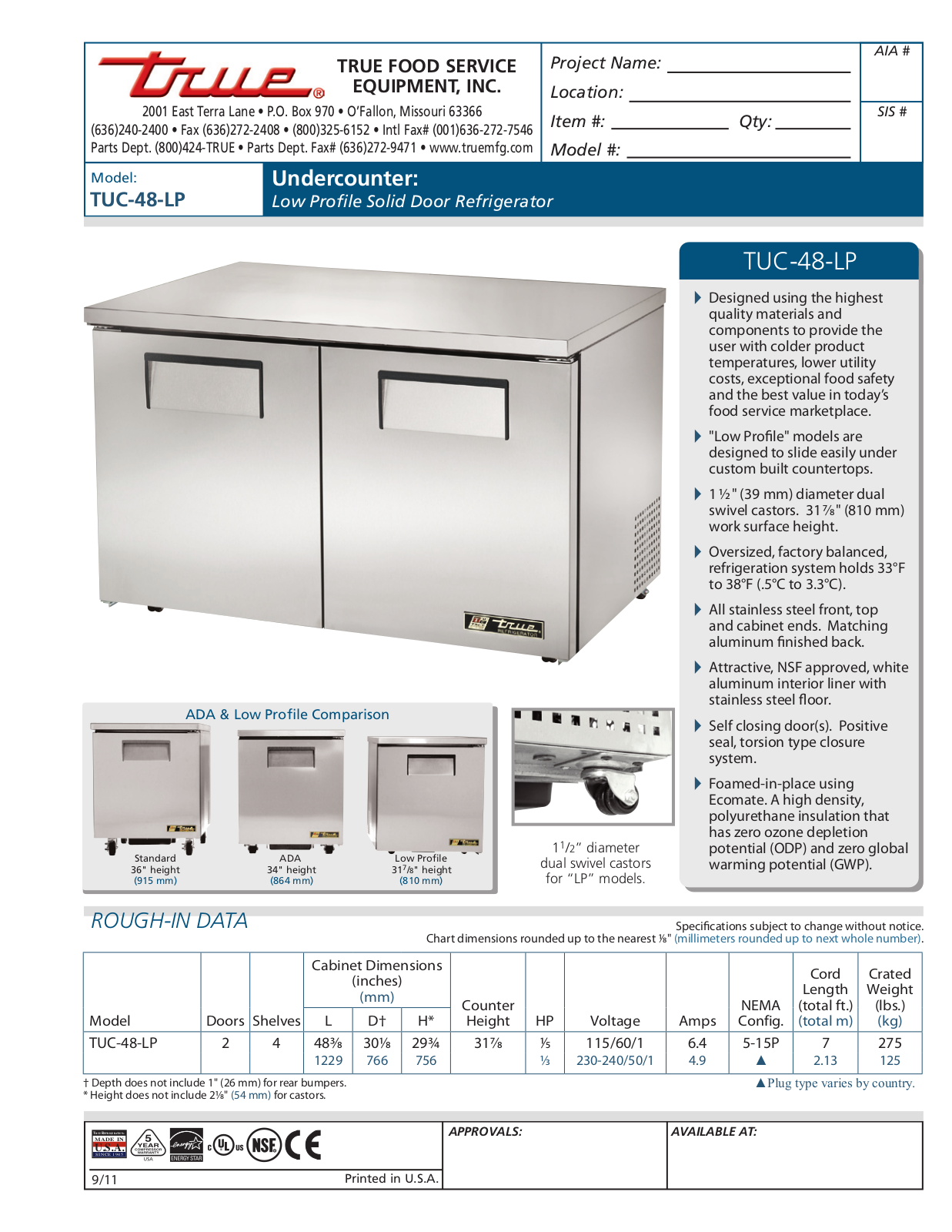 True TUC-48-LP User Manual