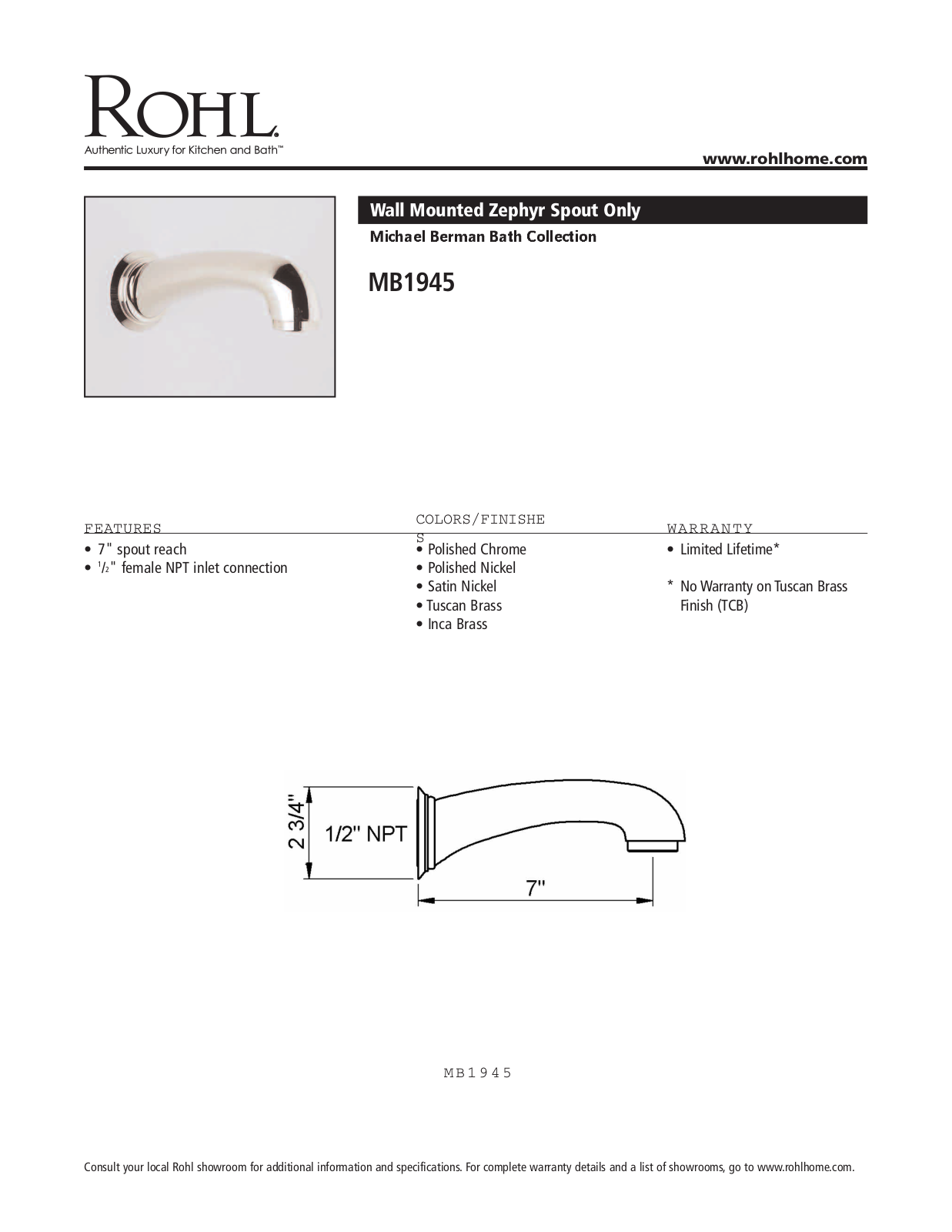 Rohl MB1945TCB User Manual