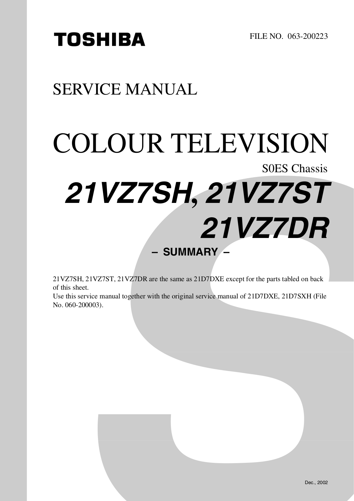 Toshiba 21VZ7ST Schematic