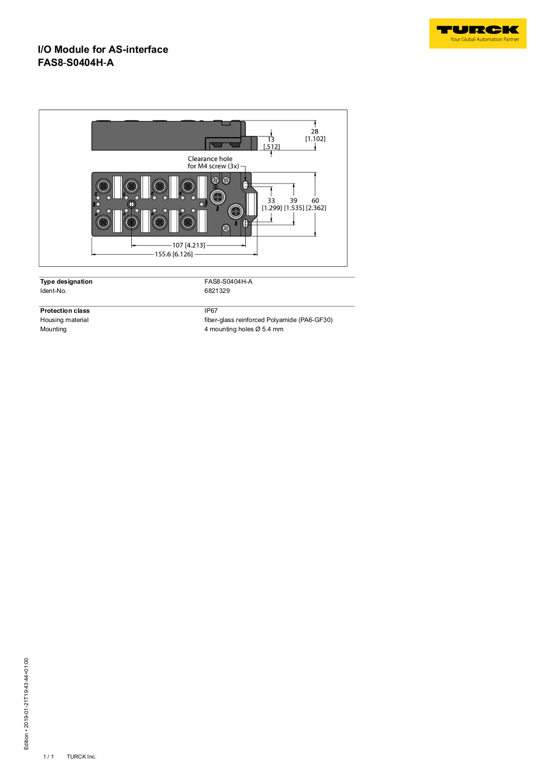 Turck FAS8-S0404H-A Data Sheet