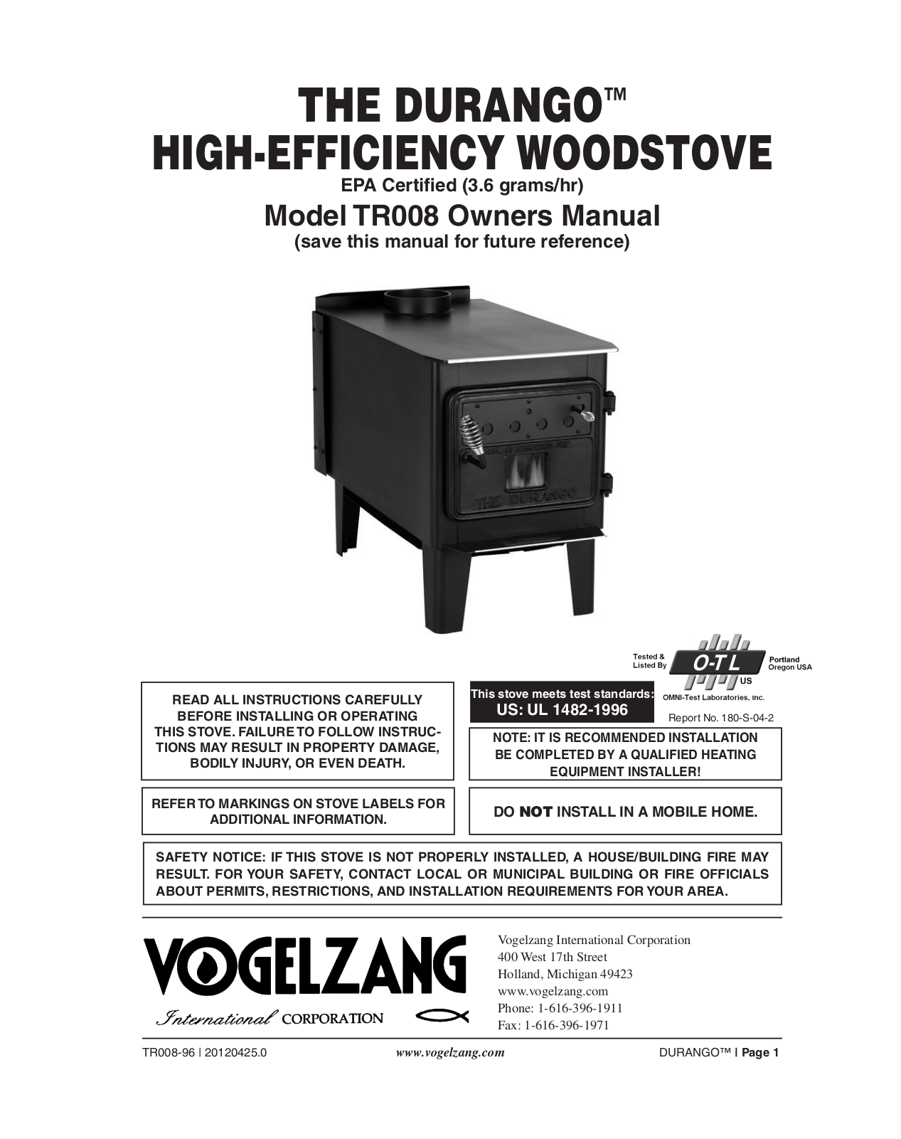 Vogelzang TR008 User Manual