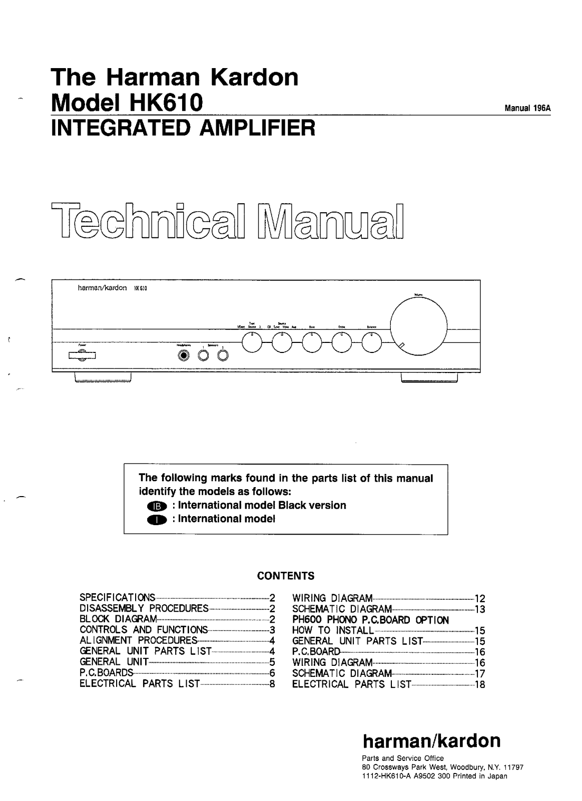 Harman Kardon HK-610 Service manual