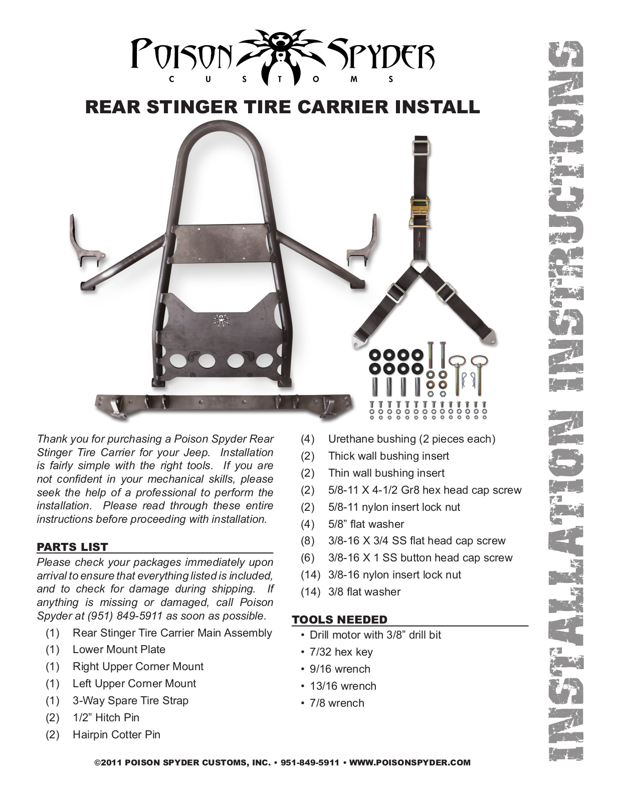 Poison Spyder REAR STINGER TIRE CARRIER User Manual