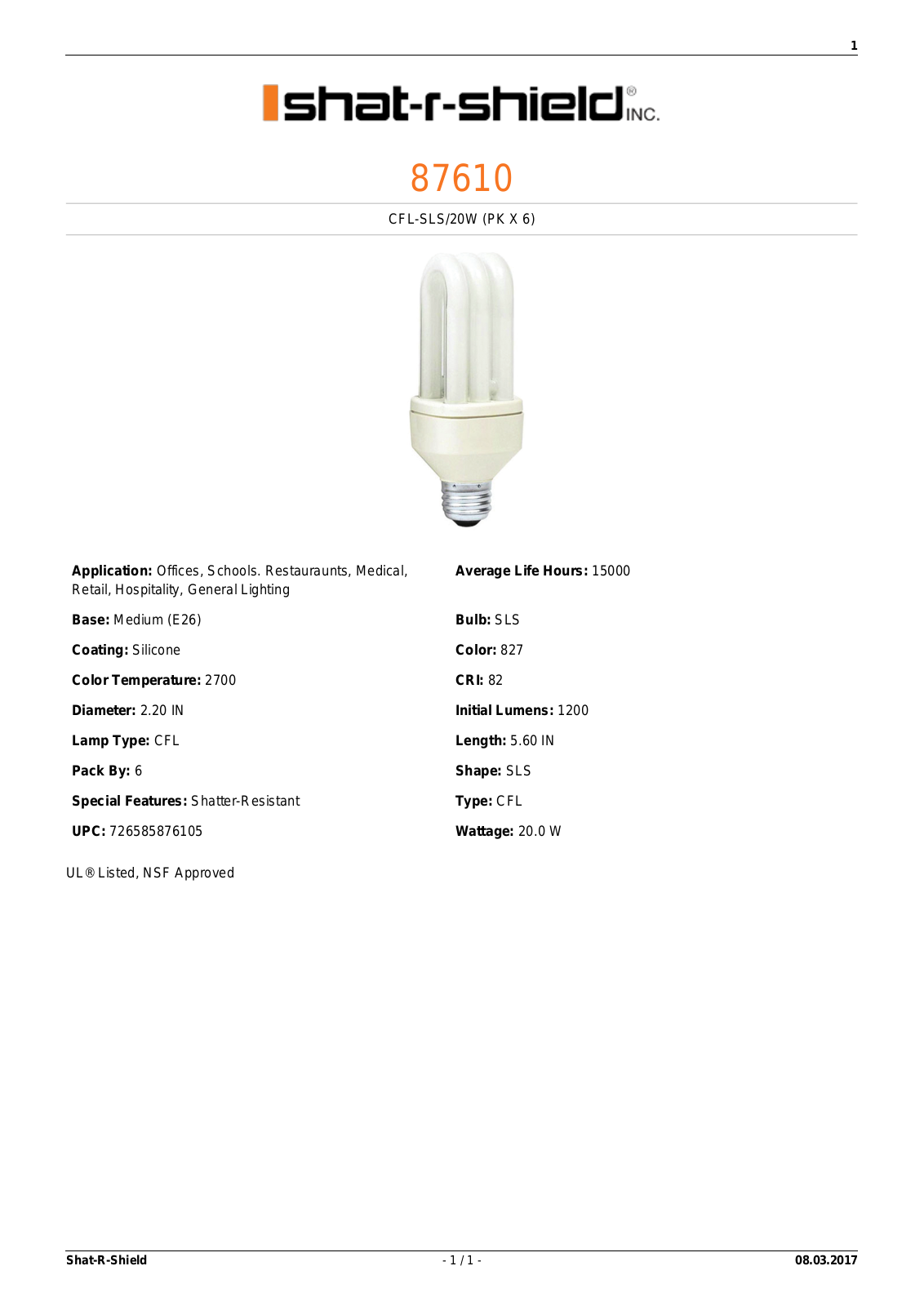 Shat-R-Shield 87610 Data sheet