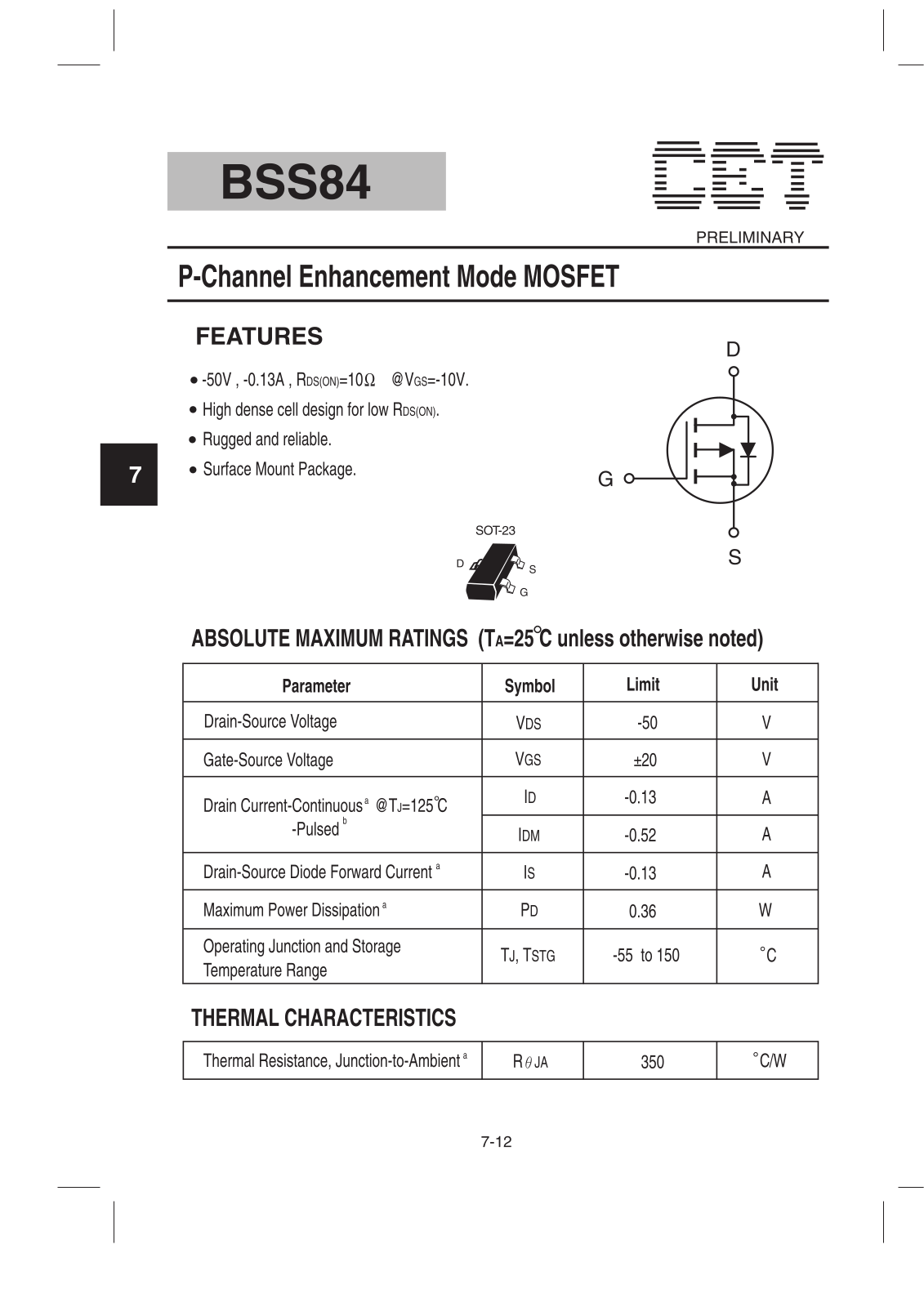 CET BSS84 Datasheet