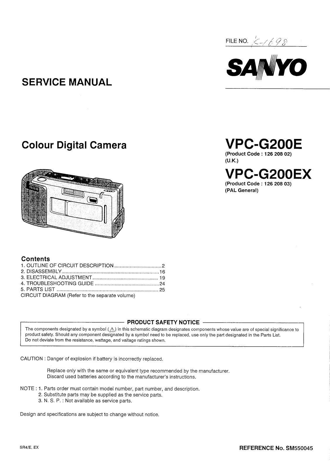 SANYO VPC-G200EX, VPC-G200E SERVICE MANUAL