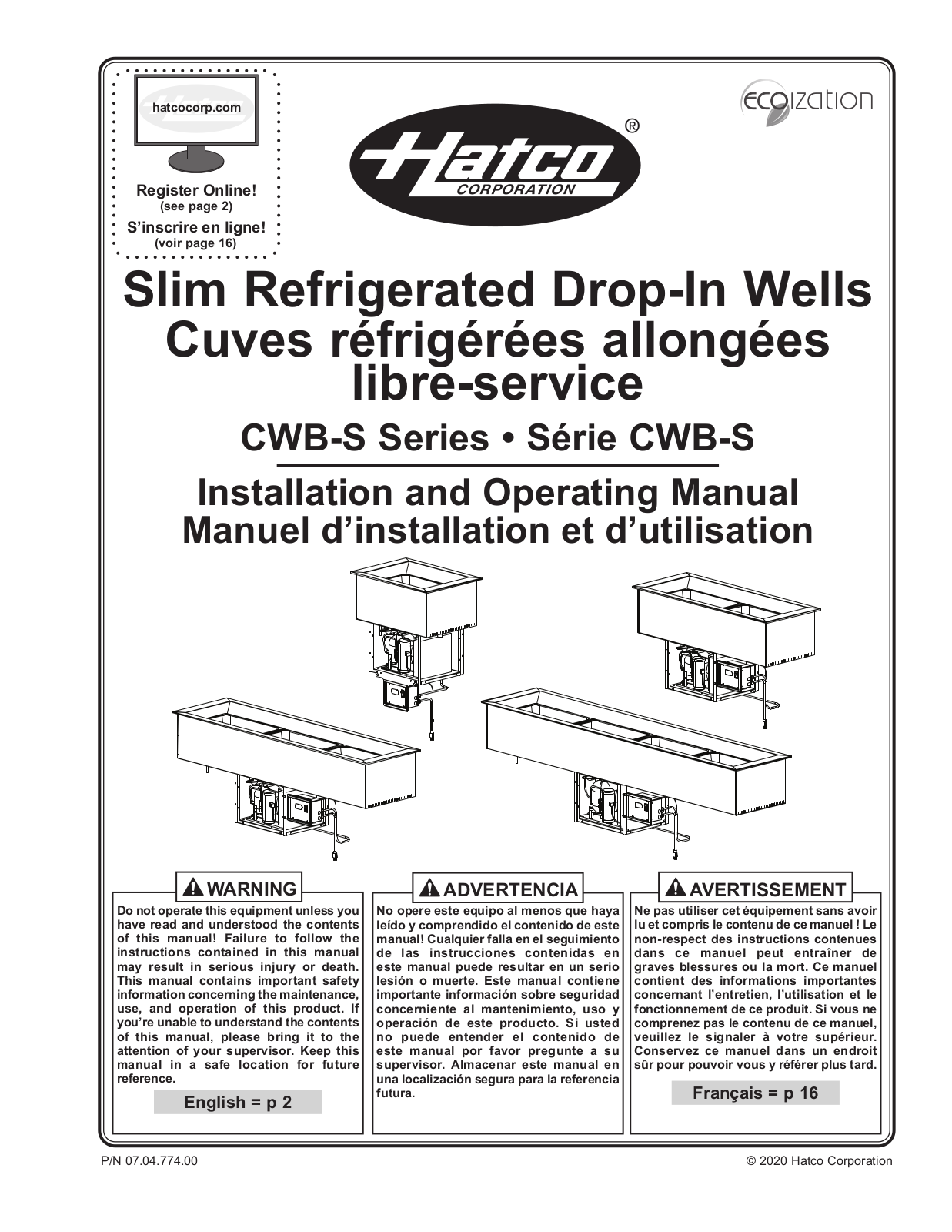 Hatco CWB-S, CWB-S2, CWB-S3, CWB-S4 Installation And Operating Manual