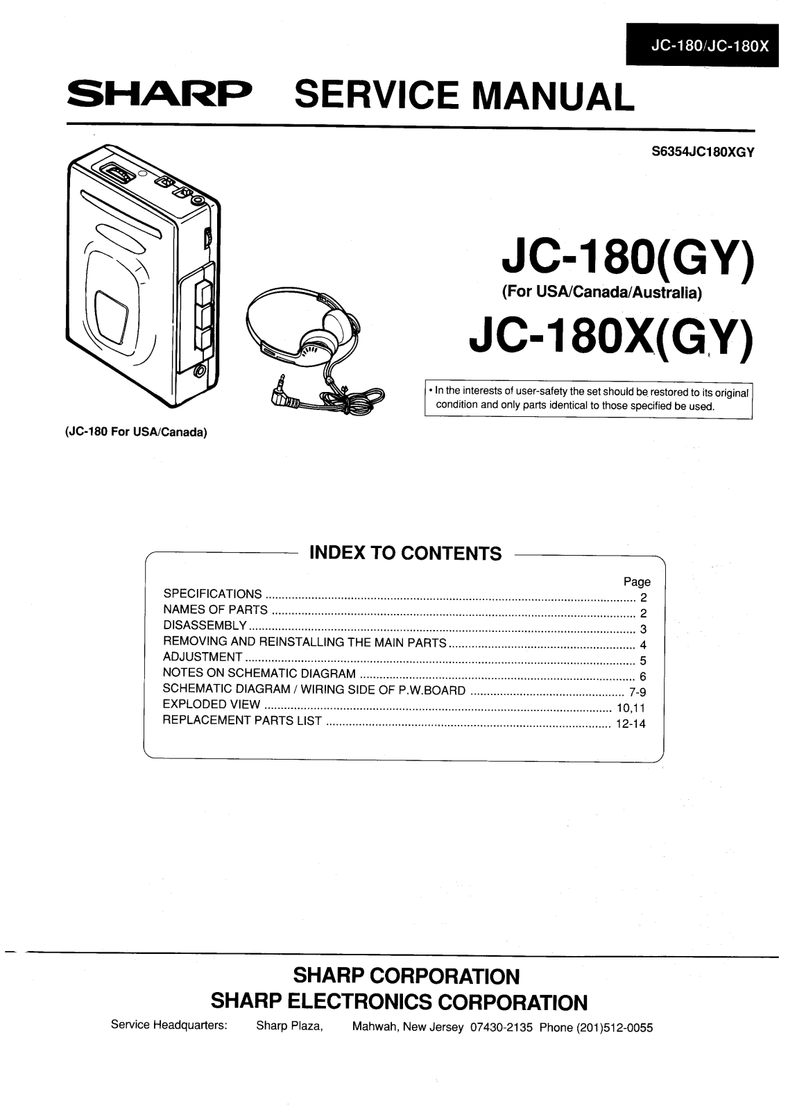 Sharp JC-180 Service Manual