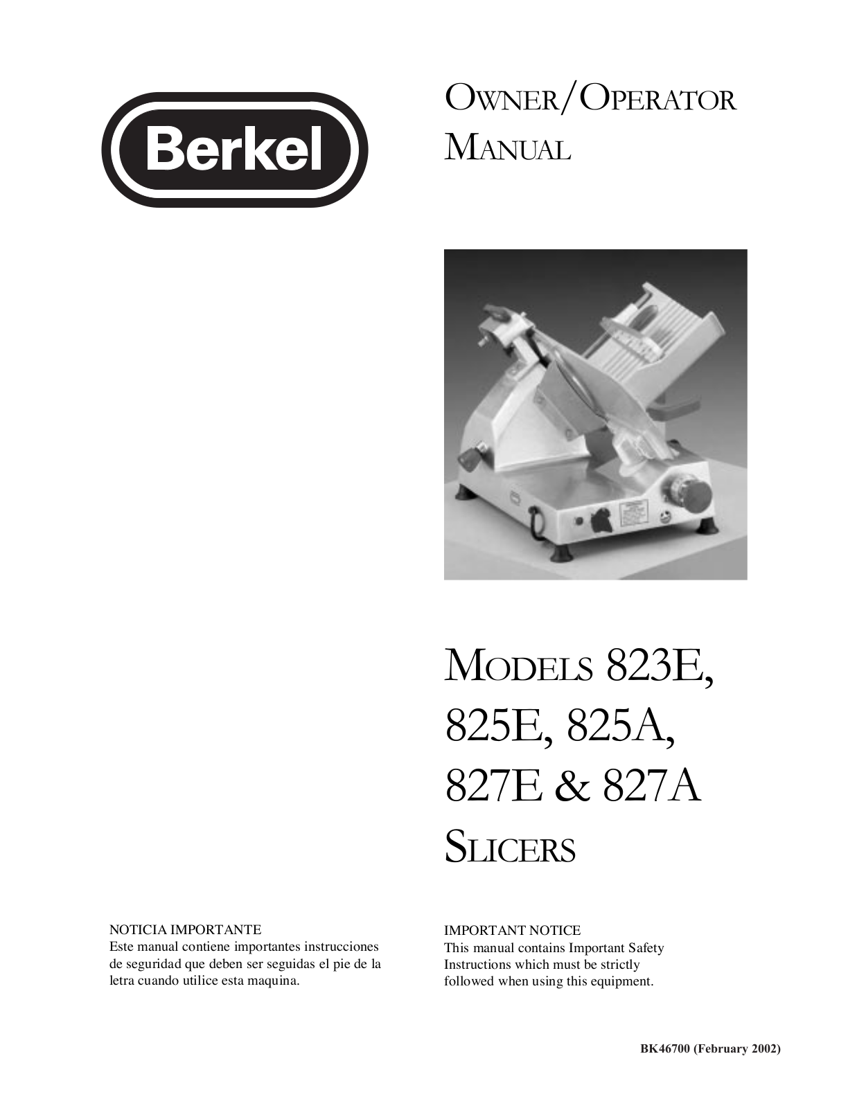 Berkel 825E Owner’s Manual