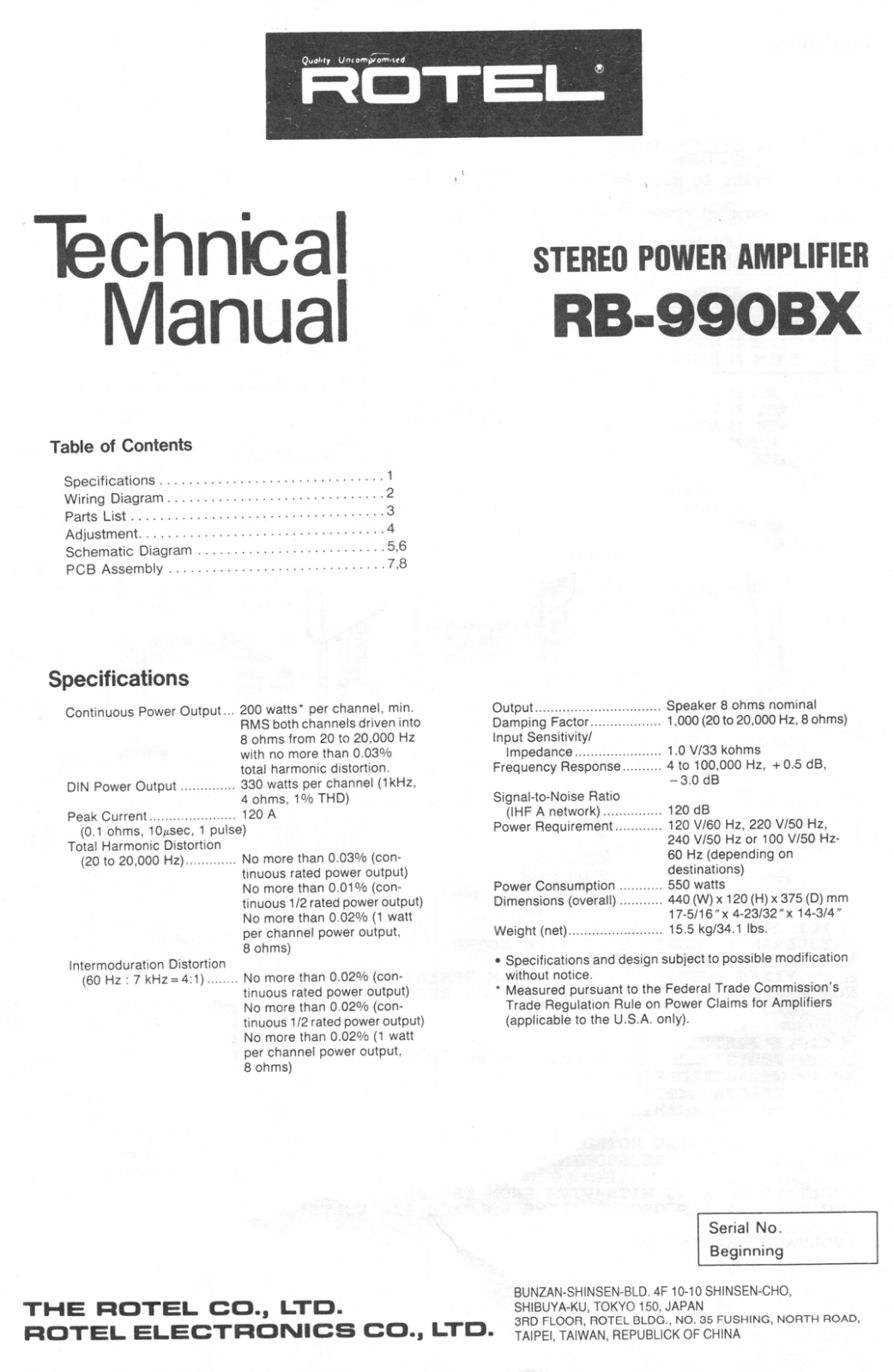 Rotel RB-990-BX Service manual