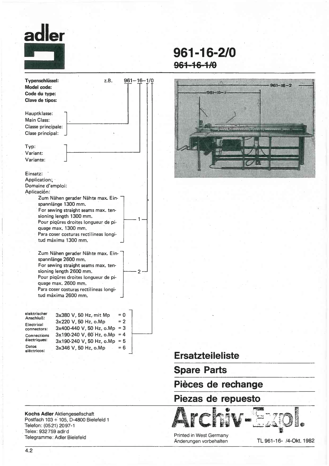 Duerkopp Adler 961-16-2/0 Parts list