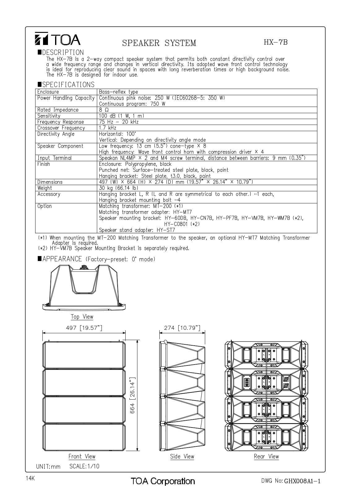 TOA HX-7B User Manual