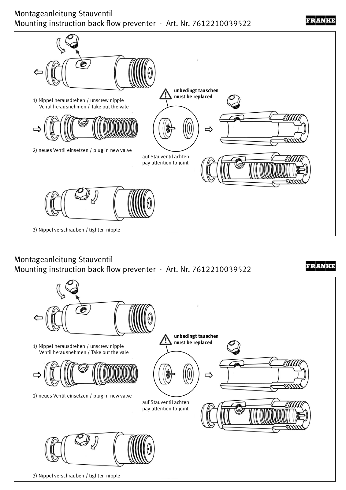 Franke Foodservice BS618 Installation  Manual