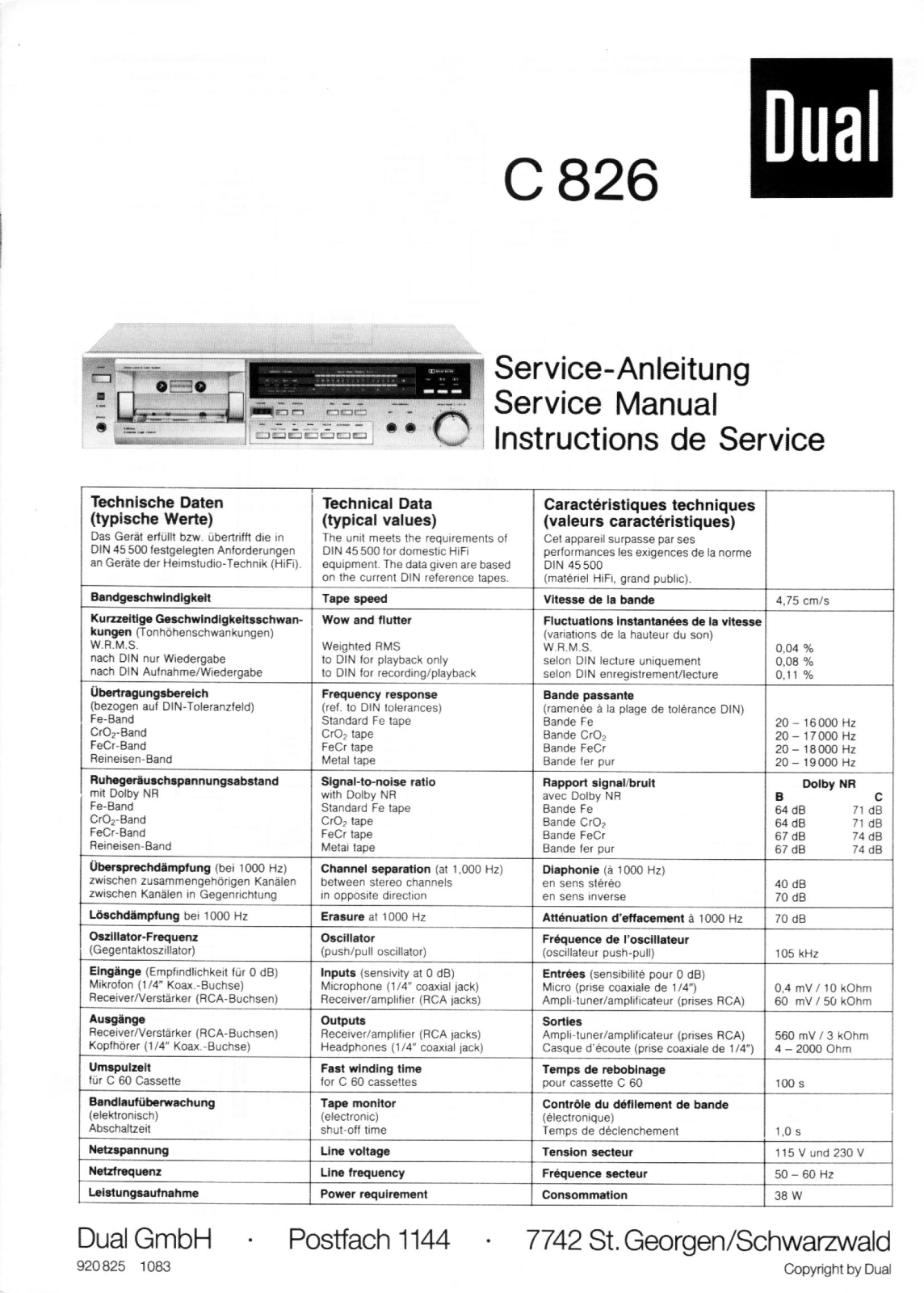 Dual C-826 Service Manual