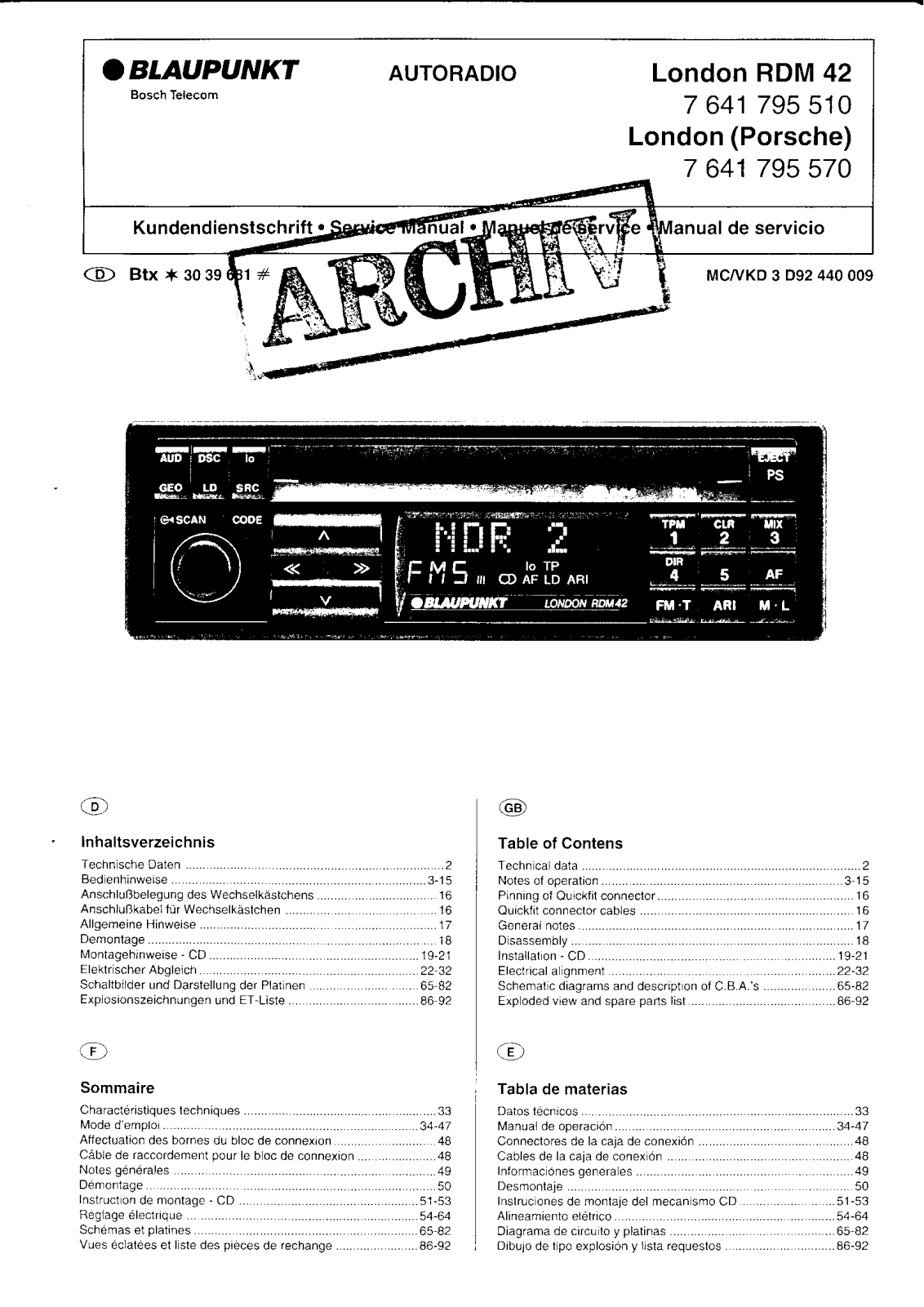 Blaupunkt London RDM 42, London Service Manual