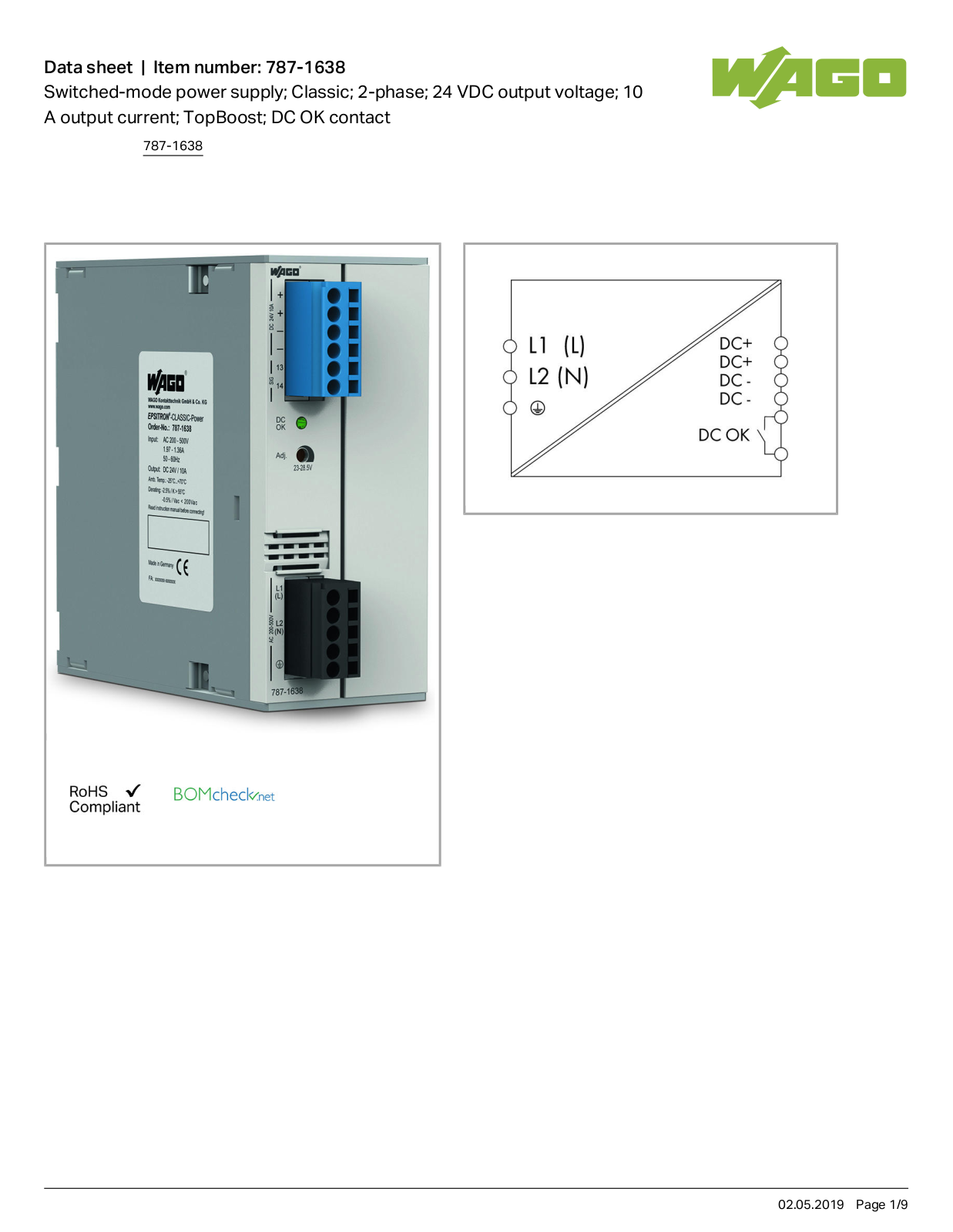 Wago 787-1638 Data Sheet