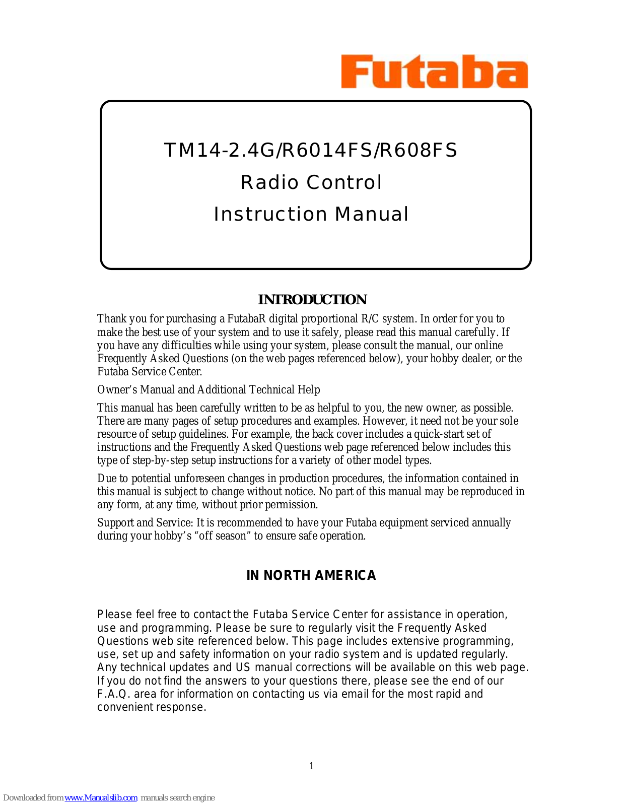 FUTABA R6014FS, R608FS, TM14-2.4G Instruction Manual