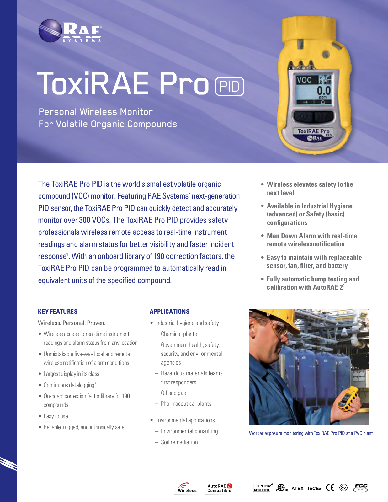 RAE Systems ToxiRAE Pro PID Specifications