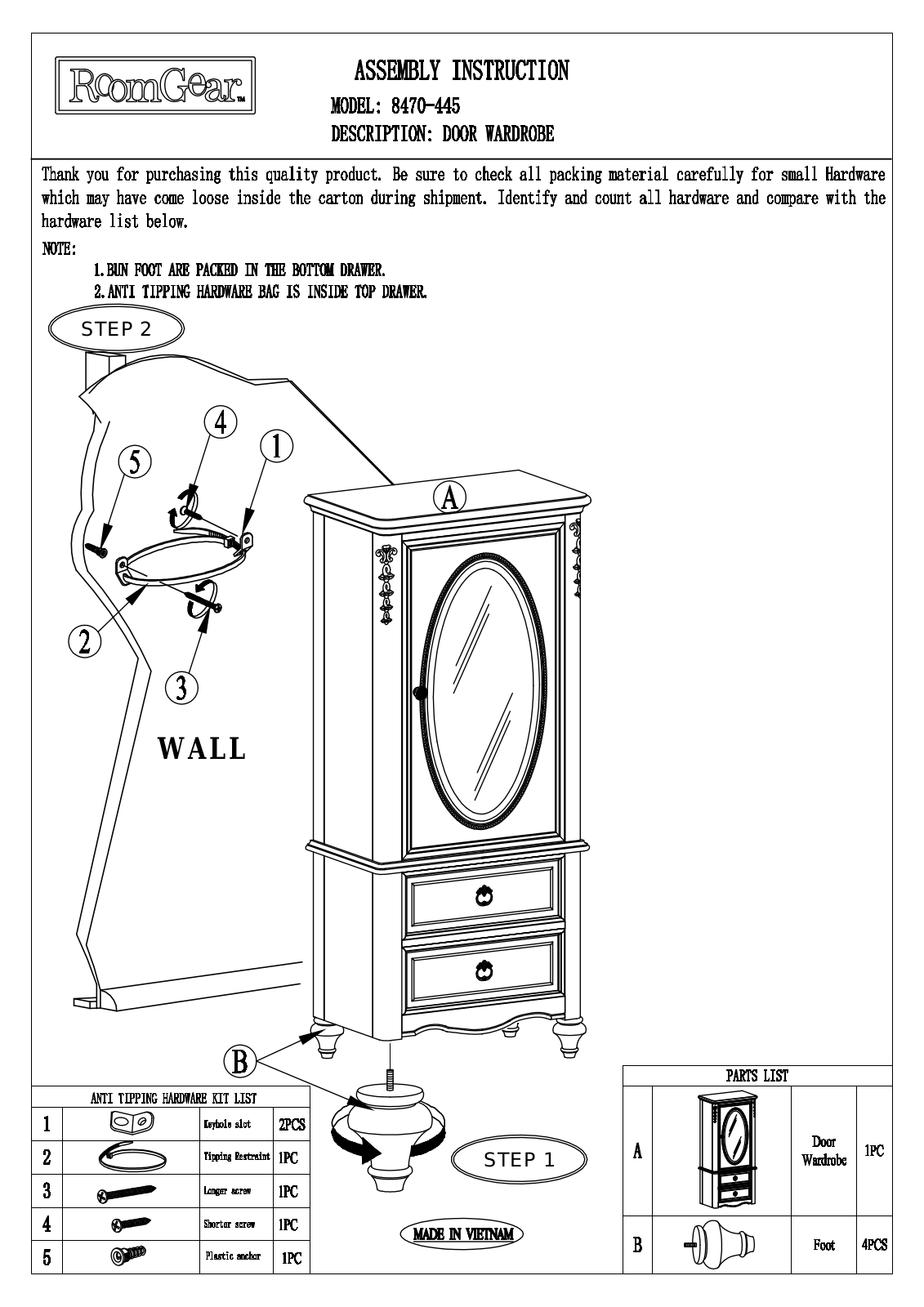 HomeFare 8470445 Assembly Guide