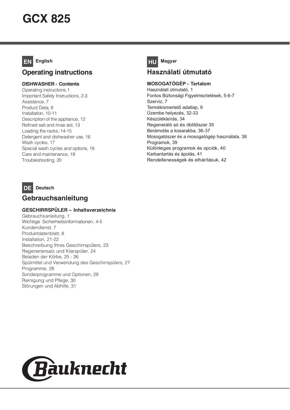 Bauknecht GCX 825 Instructions  Manual