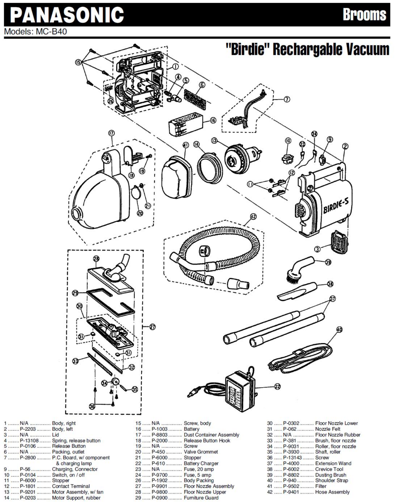 Panasonic Mc-b40 Parts List